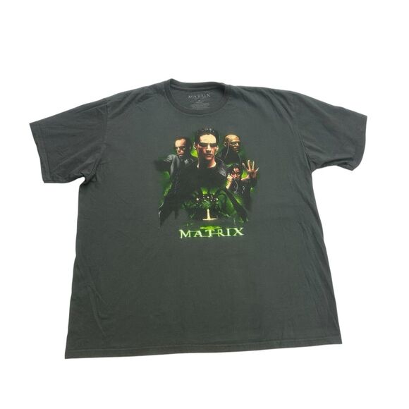 Matrix Shirt Mens 2XL Gray Short Sleeve Neo Morpheus Trinity Short Sleeve Movie - Picture 1 of 8